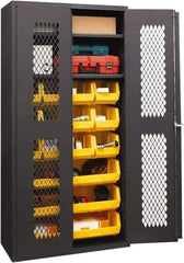Durham - 2 Shelf 18 Bin Storage Cabinet - Steel, 36" Wide x 18" Deep x 72" High, Yellow - USA Tool & Supply