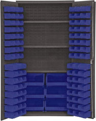 Durham - 3 Shelf 102 Bin Storage Cabinet - Steel, 36" Wide x 24" Deep x 72" High, Blue - USA Tool & Supply