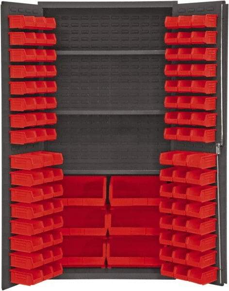 Durham - 3 Shelf 102 Bin Storage Cabinet - Steel, 36" Wide x 24" Deep x 72" High, Red - USA Tool & Supply