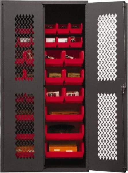 Durham - 30 Bin Storage Cabinet - Steel, 36" Wide x 24" Deep x 72" High, Red - USA Tool & Supply