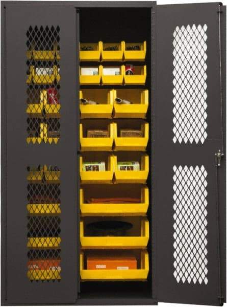 Durham - 30 Bin Storage Cabinet - Steel, 36" Wide x 18" Deep x 72" High, Yellow - USA Tool & Supply