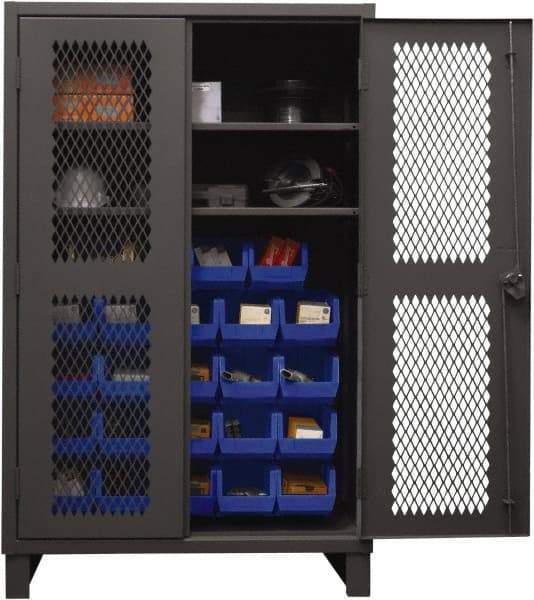 Durham - 2 Shelf 24 Bin Storage Cabinet - Steel, 48" Wide x 24" Deep x 78" High, Blue - USA Tool & Supply