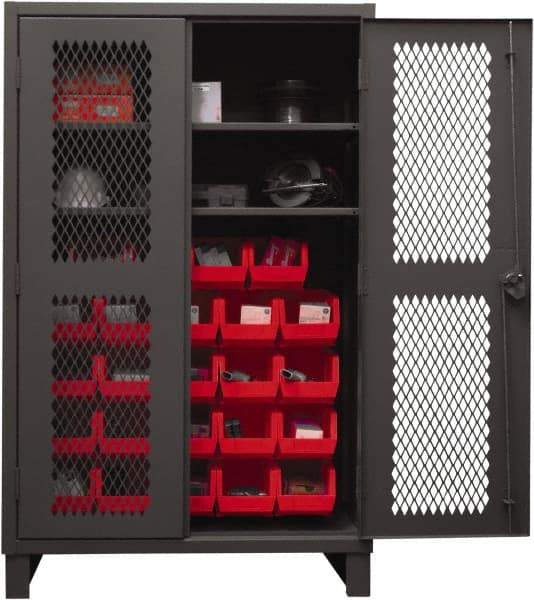 Durham - 2 Shelf 24 Bin Storage Cabinet - Steel, 48" Wide x 24" Deep x 78" High, Red - USA Tool & Supply