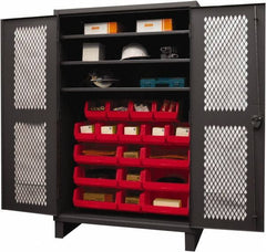 Durham - 3 Shelf 18 Bin Storage Cabinet - Steel, 48" Wide x 24" Deep x 78" High, Red - USA Tool & Supply