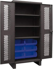 Durham - 3 Shelf 6 Bin Storage Cabinet - Steel, 36" Wide x 24" Deep x 78" High, Blue - USA Tool & Supply