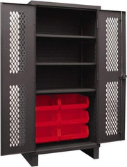 Durham - 3 Shelf 6 Bin Storage Cabinet - Steel, 36" Wide x 24" Deep x 78" High, Red - USA Tool & Supply