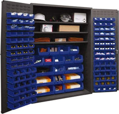 Durham - 3 Shelf 138 Bin Storage Cabinet - Steel, 48" Wide x 24" Deep x 72" High, Blue - USA Tool & Supply