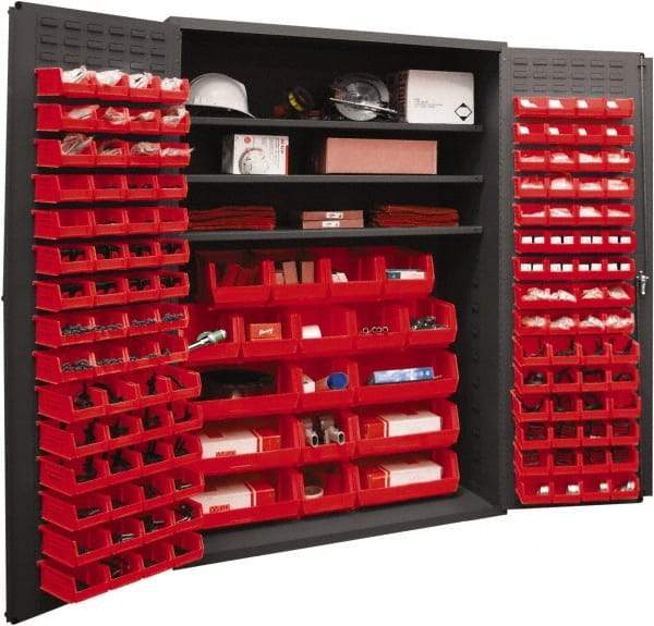 Durham - 3 Shelf 138 Bin Storage Cabinet - Steel, 48" Wide x 24" Deep x 72" High, Red - USA Tool & Supply