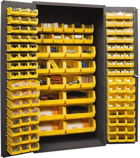 Durham - 126 Bin Storage Cabinet - Steel, 36" Wide x 24" Deep x 72" High, Yellow - USA Tool & Supply