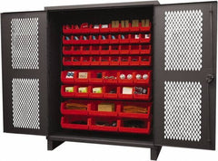 Durham - 54 Bin Storage Cabinet - Steel, 60" Wide x 24" Deep x 78" High, Red - USA Tool & Supply