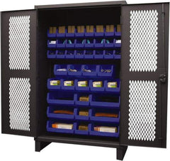 Durham - 42 Bin Storage Cabinet - Steel, 48" Wide x 24" Deep x 78" High, Blue - USA Tool & Supply