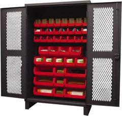 Durham - 42 Bin Storage Cabinet - Steel, 48" Wide x 24" Deep x 78" High, Red - USA Tool & Supply