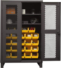 Durham - 2 Shelf 24 Bin Storage Cabinet - Steel, 48" Wide x 24" Deep x 78" High, Yellow - USA Tool & Supply