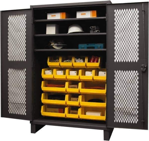Durham - 3 Shelf 18 Bin Storage Cabinet - Steel, 48" Wide x 24" Deep x 78" High, Yellow - USA Tool & Supply