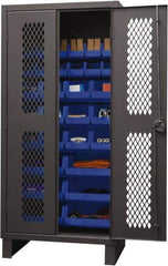 Durham - 30 Bin Storage Cabinet - Steel, 36" Wide x 24" Deep x 78" High, Yellow - USA Tool & Supply