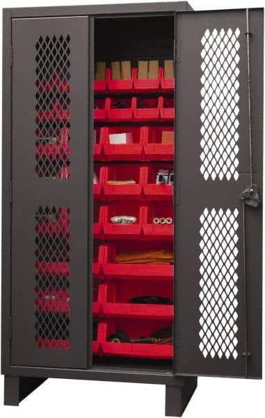 Durham - 30 Bin Storage Cabinet - Steel, 36" Wide x 24" Deep x 78" High, Red - USA Tool & Supply