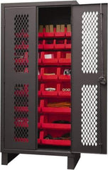 Durham - 30 Bin Storage Cabinet - Steel, 36" Wide x 24" Deep x 78" High, Red - USA Tool & Supply