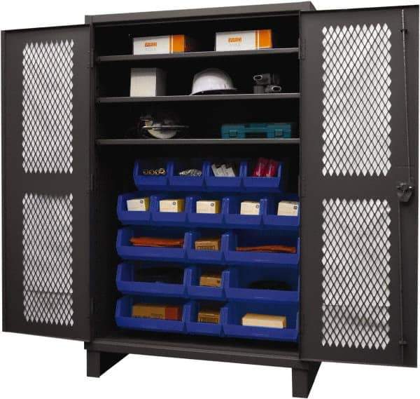 Durham - 3 Shelf 18 Bin Storage Cabinet - Steel, 48" Wide x 24" Deep x 78" High, Blue - USA Tool & Supply