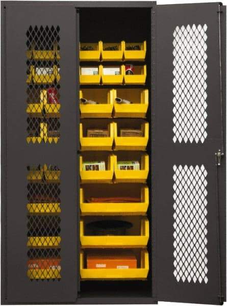 Durham - 30 Bin Storage Cabinet - Steel, 36" Wide x 24" Deep x 72" High, Yellow - USA Tool & Supply