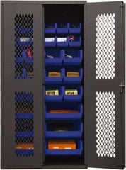 Durham - 30 Bin Storage Cabinet - Steel, 36" Wide x 24" Deep x 72" High, Blue - USA Tool & Supply