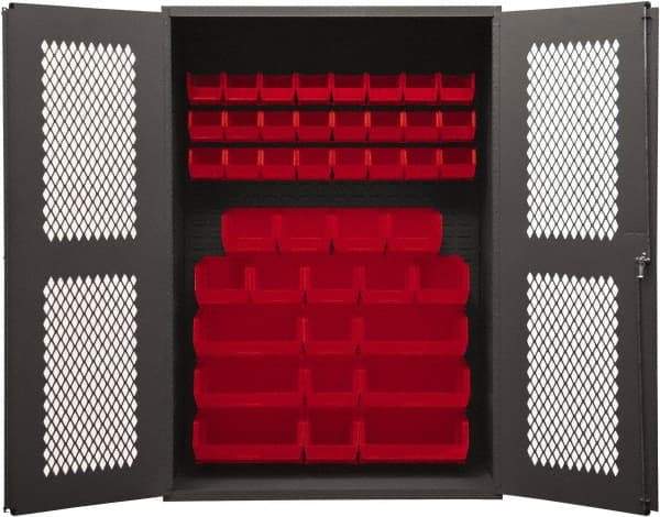 Durham - 42 Bin Storage Cabinet - Steel, 48" Wide x 24" Deep x 72" High, Red - USA Tool & Supply