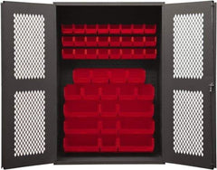 Durham - 42 Bin Storage Cabinet - Steel, 48" Wide x 24" Deep x 72" High, Red - USA Tool & Supply