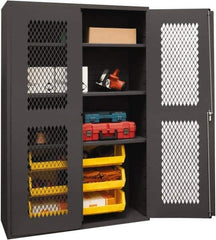 Durham - 3 Shelf 6 Bin Storage Cabinet - Steel, 48" Wide x 24" Deep x 72" High, Yellow - USA Tool & Supply