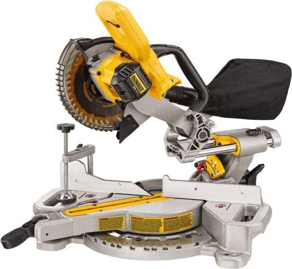 DeWALT - 4 Amp, 20 Volt, 3,750 RPM, 48° Left Single Bevel Sliding Miter Saw - 5/8" Arbor, 7-1/4" Blade Diam - USA Tool & Supply