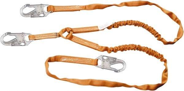 Miller - 6' Long, 310 Lb Capacity, 2 Leg Locking Snap Hook Harness Shock Absorbing Lanyard - 1-1/2" Diam, Polyester Webbing, Locking Snap Hook Anchorage Connection - USA Tool & Supply