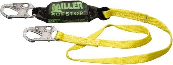 Miller - 6' Long, 310 Lb Capacity, 1 Leg Locking Snap Hook Harness Shock Absorbing Lanyard - 1-1/2" Diam, Polyester Webbing, Locking Snap Hook Anchorage Connection - USA Tool & Supply