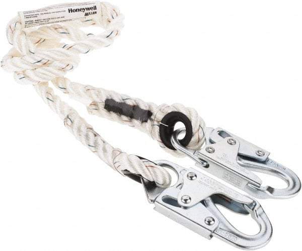 Miller - 6' Long, 310 Lb Capacity, 1 Leg Locking Snap Hook Harness Positioning/Restraint Lanyard - 1-1/2" Diam, Filament Nylon Rope, Locking Snap Hook Anchorage Connection - USA Tool & Supply