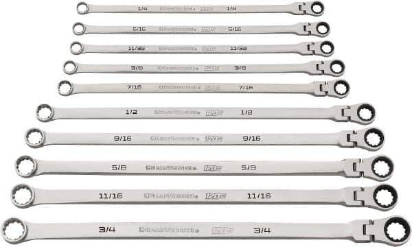 GearWrench - 10 Piece, 1/4" to 3/4", Ratcheting Flexhead Combination Wrench Set - Inch Measurement Standard, Chrome Finish - USA Tool & Supply