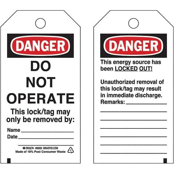 Brady - Safety & Facility Tags - 3" BLK/RED ON WHT 25PK DO NOT OPERATE TAGS - USA Tool & Supply