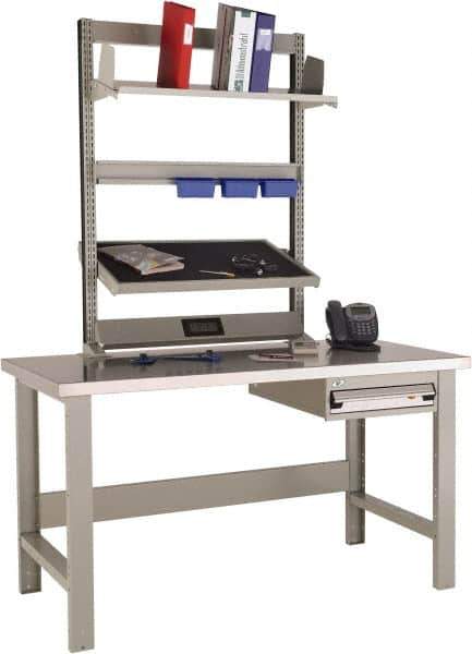 Rousseau Metal - 1 Drawer, 2 Shelf Workstation - 1,100 Lb Capacity, Steel Top, Modern Gray, 60" Wide x 80" High x 30" Long - USA Tool & Supply
