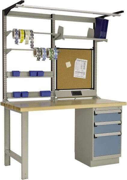 Rousseau Metal - 3 Drawer, 2 Shelf Workstation - 2,750 Lb Capacity, Wood Top, Everest Blue, 60" Wide x 80" High x 30" Long - USA Tool & Supply