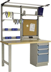 Rousseau Metal - 3 Drawer, 2 Shelf Workstation - 2,750 Lb Capacity, Wood Top, Everest Blue, 60" Wide x 80" High x 30" Long - USA Tool & Supply
