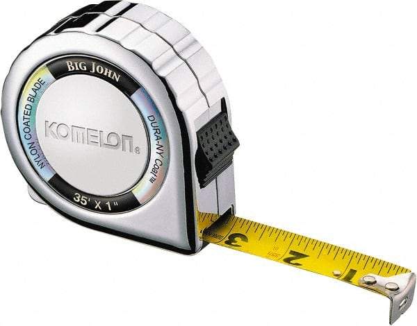 Komelon - 35' x 1" Yellow Steel Blade Tape Measure - 1/16" Graduation, Inch Graduation Style, Chrome Metal Case - USA Tool & Supply