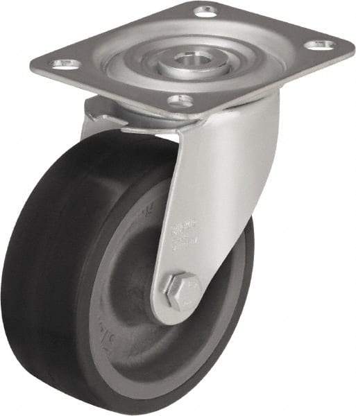Blickle - 4" Diam x 1-37/64" Wide x 4-59/64" OAH Top Plate Mount Swivel Caster - Silicone Rubber, 220 Lb Capacity, Plain Bore Bearing, 3-15/16 x 3-3/8" Plate - USA Tool & Supply