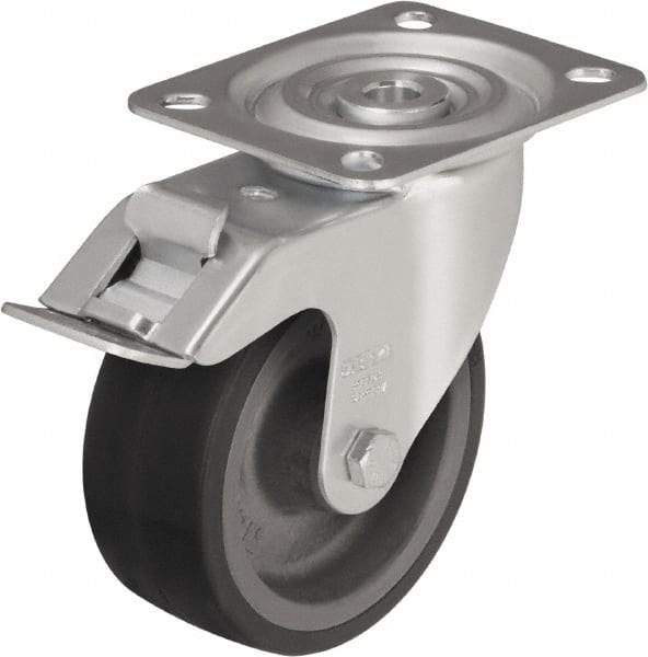 Blickle - 4" Diam x 1-37/64" Wide x 4-59/64" OAH Top Plate Mount Swivel Caster - Silicone Rubber, 220 Lb Capacity, Plain Bore Bearing, 3-15/16 x 3-3/8" Plate - USA Tool & Supply