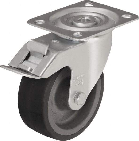 Blickle - 5" Diam x 1-37/64" Wide x 5-7/8" OAH Top Plate Mount Swivel Caster - Silicone Rubber, 264 Lb Capacity, Plain Bore Bearing, 3-15/16 x 3-3/8" Plate - USA Tool & Supply