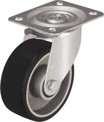 Blickle - 4" Diam x 1-9/16" Wide x 4-59/64" OAH Top Plate Mount Swivel Caster - Polyurethane-Elastomer, 220 Lb Capacity, Plain Bore Bearing, 3-15/16 x 3-3/8" Plate - USA Tool & Supply