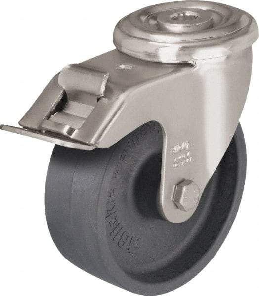Blickle - 4" Diam x 1-1/2" Wide x 4-59/64" OAH Hollow Kingpin Mount Swivel Caster with Brake - Heat-Resistant Nylon, 330 Lb Capacity, Plain Bore Bearing, Hollow Kingpin Stem - USA Tool & Supply