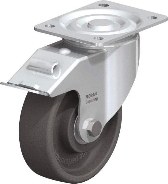 Blickle - 6" Diam x 2" Wide x 7-1/2" OAH Top Plate Mount Swivel Caster with Brake - Heat-Resistant Nylon, 770 Lb Capacity, Ball Bearing, 5-1/2 x 4-3/8" Plate - USA Tool & Supply