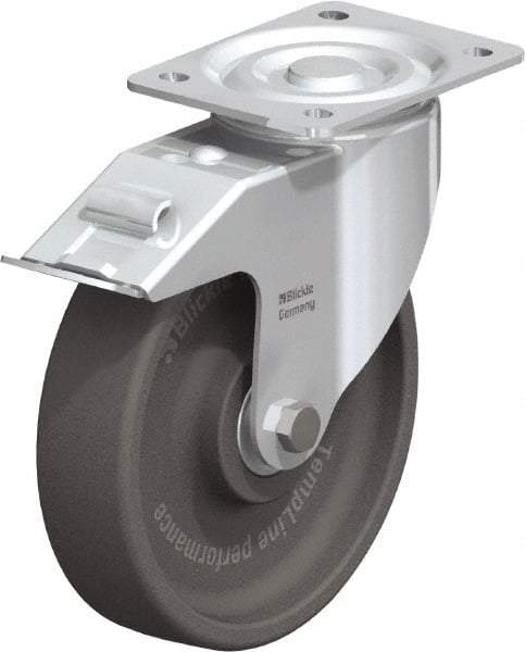 Blickle - 8" Diam x 2" Wide x 9-1/4" OAH Top Plate Mount Swivel Caster with Brake - Heat-Resistant Nylon, 770 Lb Capacity, Ball Bearing, 5-1/2 x 4-3/8" Plate - USA Tool & Supply