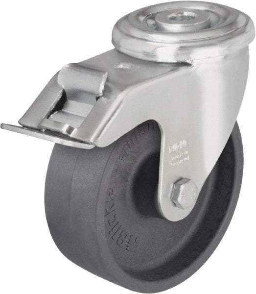 Blickle - 5" Diam x 1-3/16" Wide x 5-7/8" OAH Hollow Kingpin Mount Swivel Caster with Brake - Heat-Resistant Nylon, 330 Lb Capacity, Plain Bore Bearing, Hollow Kingpin Stem - USA Tool & Supply