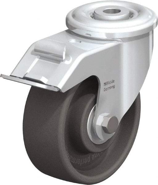 Blickle - 4" Diam x 1-1/2" Wide x 4-59/64" OAH Hollow Kingpin Mount Swivel Caster with Brake - Heat-Resistant Nylon, 330 Lb Capacity, Ball Bearing, Hollow Kingpin Stem - USA Tool & Supply