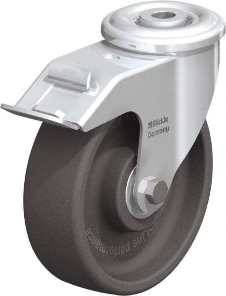Blickle - 5" Diam x 1-3/16" Wide x 5-7/8" OAH Hollow Kingpin Mount Swivel Caster with Brake - Heat-Resistant Nylon, 330 Lb Capacity, Ball Bearing, Hollow Kingpin Stem - USA Tool & Supply