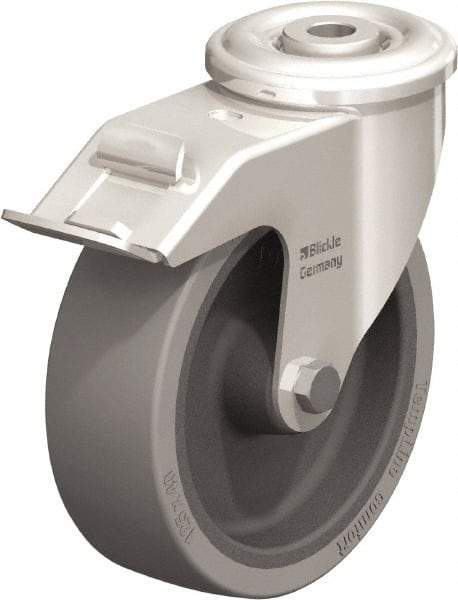 Blickle - 5" Diam x 1-9/16" Wide x 5-7/8" OAH Hollow Kingpin Mount Swivel Caster with Brake - Heat-Resistant Silicone Rubber, 264 Lb Capacity, Plain Bore Bearing, Hollow Kingpin Stem - USA Tool & Supply