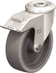 Blickle - 5" Diam x 1-9/16" Wide x 5-7/8" OAH Hollow Kingpin Mount Swivel Caster with Brake - Heat-Resistant Silicone Rubber, 264 Lb Capacity, Plain Bore Bearing, Hollow Kingpin Stem - USA Tool & Supply