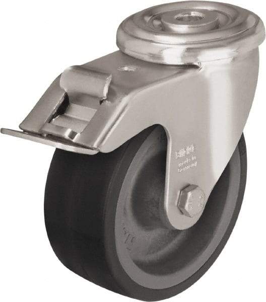Blickle - 5" Diam x 1-9/16" Wide x 5-7/8" OAH Hollow Kingpin Mount Swivel Caster with Brake - Heat-Resistant Silicone Rubber, 264 Lb Capacity, Plain Bore Bearing, Hollow Kingpin Stem - USA Tool & Supply